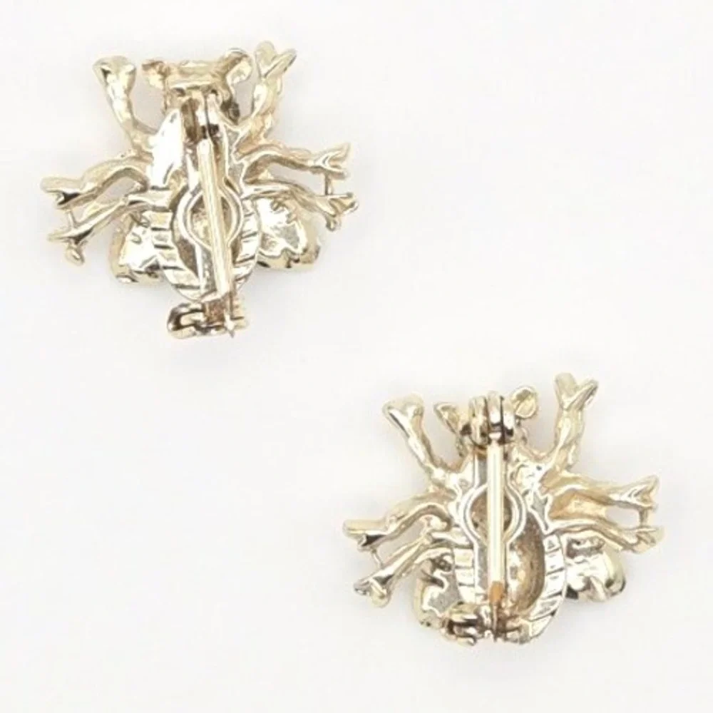 Charming Vintage Bee Enameled Pins Set of 2 Small Brooches Red Eyes‎ Gold Tone